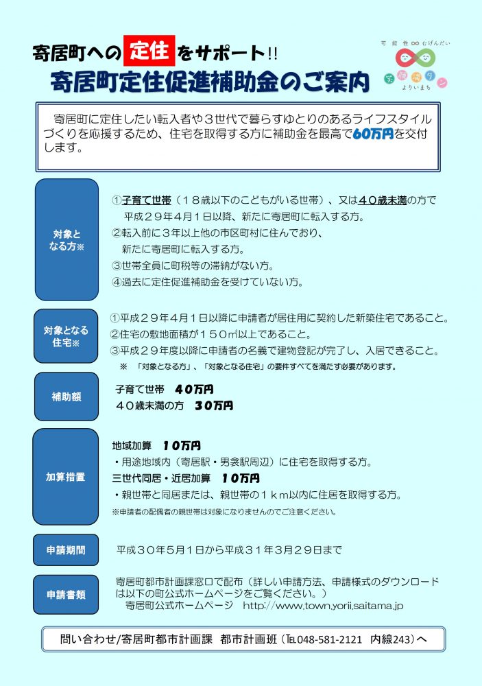 寄居町定住促進補助金について